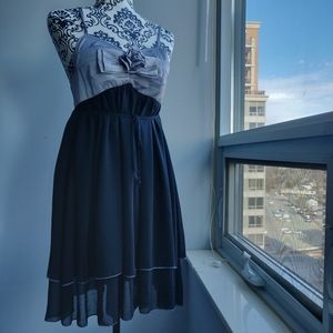 Paul Nkc Flowe Ribbon Chiffon Dress Elastic Waist